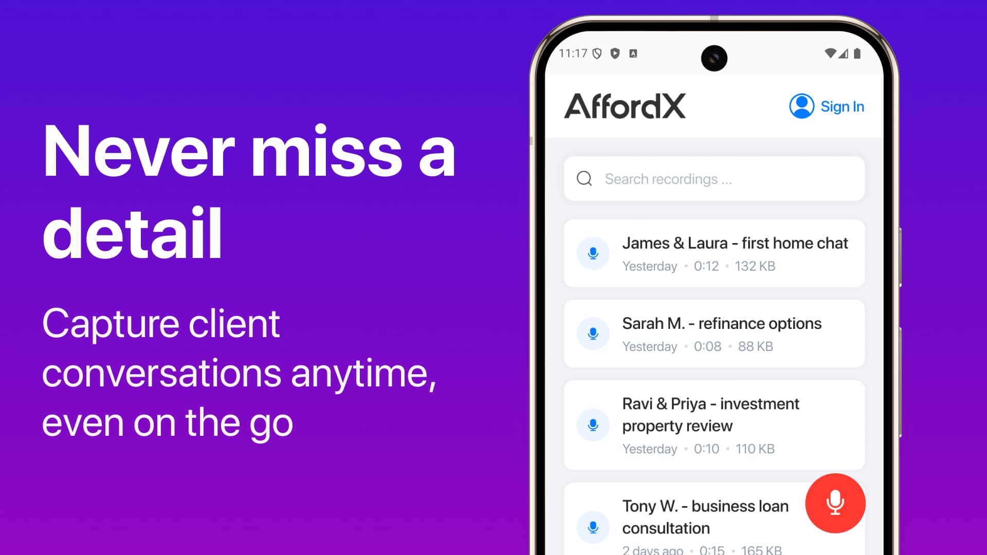 AffordX Voice Memos
